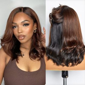 Luvme Hair Brown with Black Peekaboo Loose Body Wave Glueless 5x5 Closure Lace Wig
