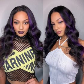 Luvme Hair Purple Highlights Mid Part Loose Wave Glueless 5x5 Closure HD Lace Wig
