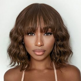Luvme Hair Exclusive Sale | Beginner Friendly Brown Loose Wave Glueless Minimalist Lace Shoulder Length Wavy Bob Wig with Bangs
