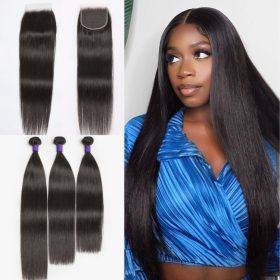Luvme Hair Upgraded Brazilian Hair | 3 Bundles with 5x5 HD Lace Closure Virgin Straight Hair