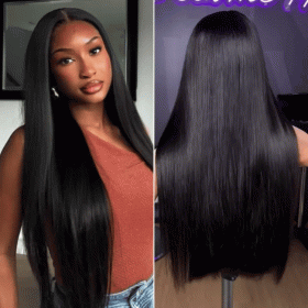 Luvme Hair PreMax Wigs | Jet Black Middle Part Silky Straight Glueless 5x5 Closure Lace Wig Pre-Cut Lace