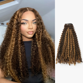 Luvme Hair Seamless Brown Highlights Kinky Curly Clip in Hair Extensions 135g 9pcs / 7pcs with Free Gift