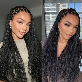 Luvme Hair Readitress? Light Weight Flexi-Fit Invisi Drawstring Cap Full Lace Knotless Boho Curls Braided Long Wig Super Natural Scalp