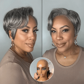 Luvme Hair Salt and Pepper Short Pixie Cut Wig Glueless Minimalist HD Lace Grey Wig Pre-Cut Lace