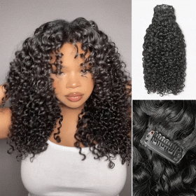 Luvme Hair Messy Burmese Curly Invisible Edge Seamless Clip in Extensions Human Hair with Free Gift