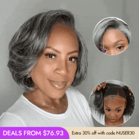 Luvme Hair New Customers Only | Boss Vibe Salt & Pepper Layered Bob / Body Wave Glueless Pre-Cut Minimalist Lace Grey Wig