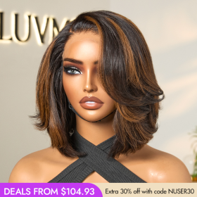 Luvme Hair New Customers Only | Trendy Brown Highlight Layered Bob Blowout Glueless 5x5 Lace Closure Wig 100% Human Hair Pre-Cut Lace