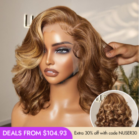 Luvme Hair New Customers Only | PreMax Wigs - Honey Blonde Highlight / Natural Black / Ombre Blonde Bouncy Body Wave Glueless 13x4 Frontal Lace Human Hair Wig