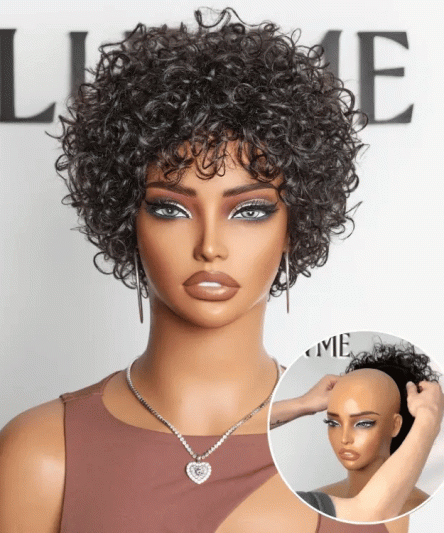 Luvme Hair 48H Delivery | Beginner Friendly Throw On & Go Short Bouncy Curls with Bangs Glueless Wig 100% Human Hair - US Only