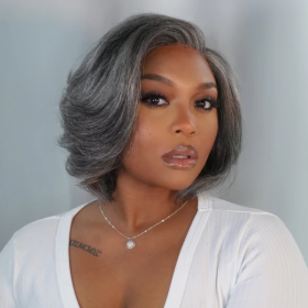 Luvme Hair Exclusive Sale | Boss Vibe Salt & Pepper Layered Bob / Body Wave Glueless Pre-Cut Minimalist Lace Grey Wig