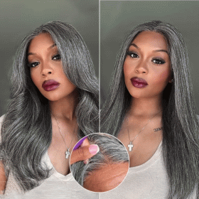 Luvme Hair Luvme Hair 180% Density Salt and Pepper Straight Glueless Minimalist HD Lace T Part Grey Wig Pre-Cut Lace