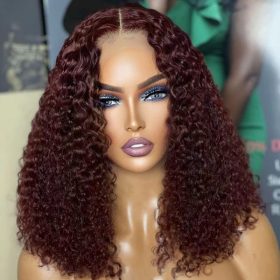 Luvme Hair Dark Burgundy Kinky Curly 5x5 Closure Lace Glueless Mid Part Long Wig - US Only